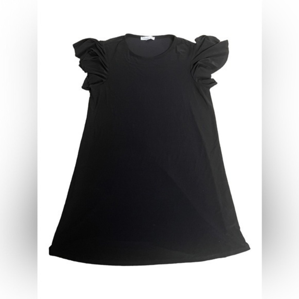 ✔️Annalee + Hope Blouse Tunic Womens L Shirt Top Black Sleek Short Sleeve